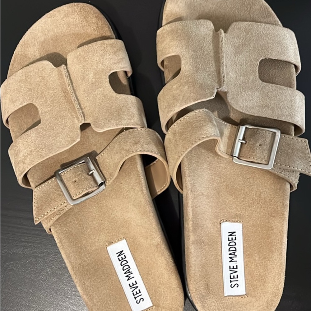 Steve Madden Beige Suede Slide Sandals